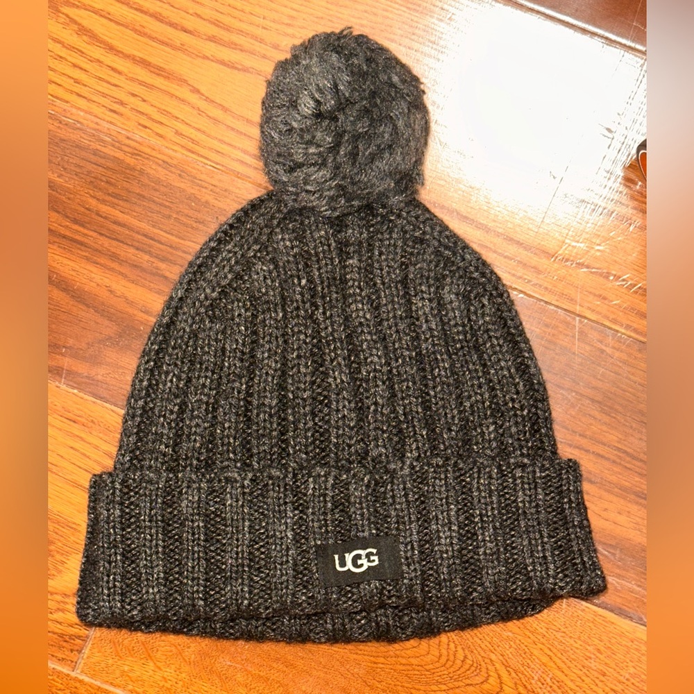 UGG Black Knit Beanie with Pom
